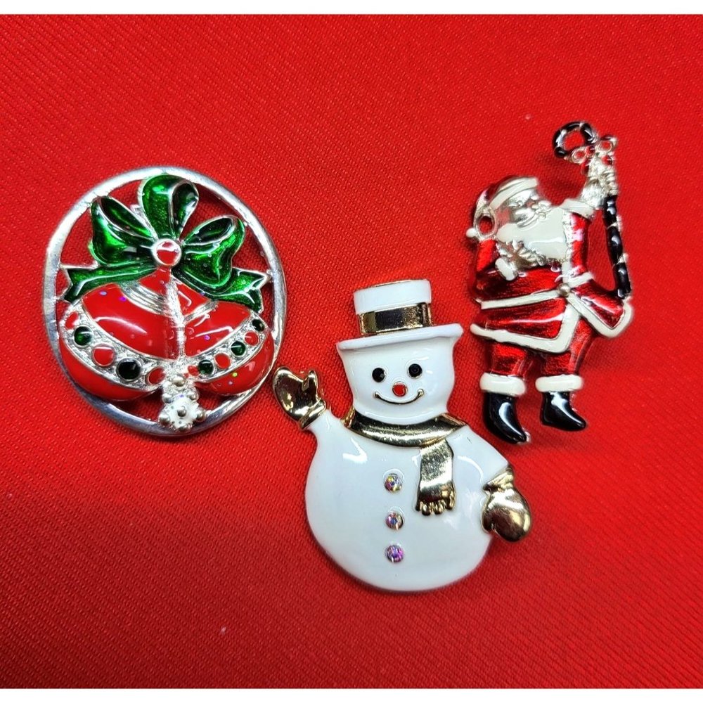 Christmas Pins/ Brooches Set of 3 Christmas Ornament, Santa, Snowman  Pins